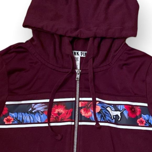 PINK VS Wine Tropical Print Lightweight Zip Up Hoodie - Picture 2 of 8